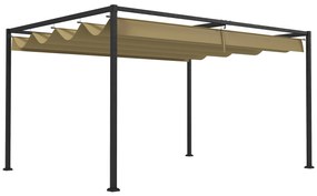 Outsunny Pérgola 298x213x221 cm Pérgola de Jardim com Teto Retrátil de Poliéster com Revestimento Caqui