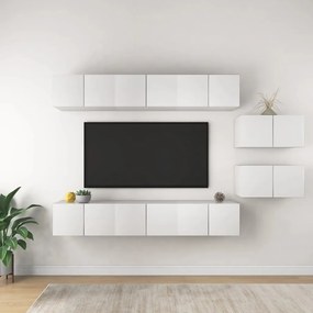 8 pcs conjunto de móveis de TV derivados de madeira branco