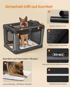 Transportadora dobrável para cães 106,7 x 71,2 x 71,2 cm com 4 portas em tecido de malha Preto