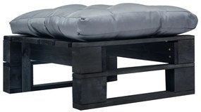 Otomano de paletes com almofadão cinzento madeira preto