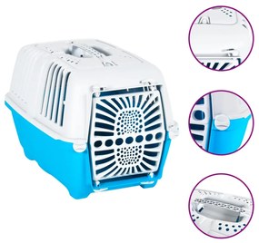 vidaXL Transportadora 55x36x36 cm polipropileno branco e azul