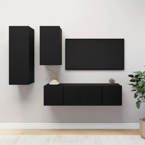 4 pcs conjunto de móveis de TV contraplacado preto