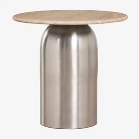 Mesa Auxiliar Redonda Ø40 Cm Alliser Cinza Aço & Travertine - Sklum