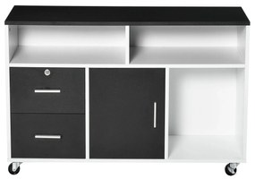HOMCOM Móvel Auxiliar de Escritório Móvel Arquivador com Rodas Prateleiras Gaveta e Armário Multiuso com Grande Armazenamento 100x35x65cm Preto e Branco