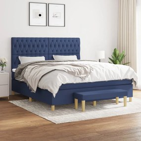 vidaXL Cama com molas/colchão 180x200 cm tecido azul