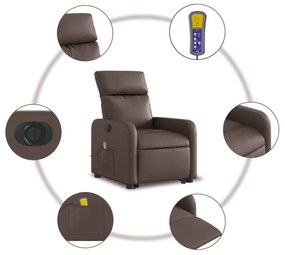 Poltrona reclinável elevatória elétrica couro artif. castanho