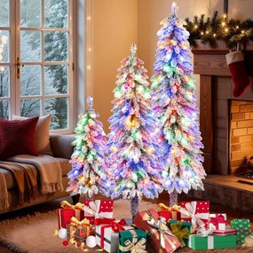 Conjunto de 3 árvores de Natal artificial de 90 cm, 120 cm e 150 cm Árvores de Natal iluminadas com 115+207+275 pontas de ramos com neve verdes