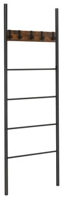 Toalheiro forma Escadas para toalhas de 5 degraus 5 ganchos casa de banho 60 x 3,2 x 180 cm Castanho rústico + preto