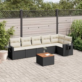 vidaXL 7 pcs conjunto de sofás p/ jardim c/ almofadões vime PE preto