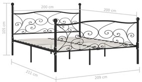 Estrutura de cama com estrado de ripas 200x200 cm metal preto