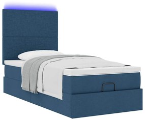 Cama Otomana com Colchão &amp; LEDs Tecido Azul 100x200 cm