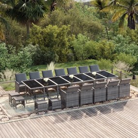 vidaXL 21 pcs conjunto jantar p/ jardim c/ almofadões vime PE cinzento