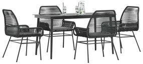 vidaXL Conjunto de jantar jardim 5 peças almofadas vidro vime PE preto