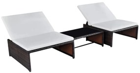 vidaXL Cadeiras jardim reclináveis 2 pcs c/ mesa vime PE castanho