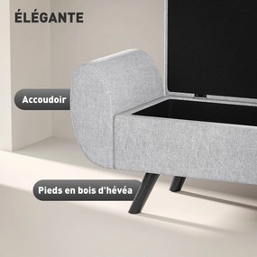 Banco com arrumação 132 x 42 x 50 cm de 53,8 L, com assento estofado em linho e braços, para sala de estar, quarto, hall de entrada, cinzento