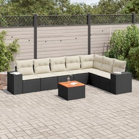 8 pcs conjunto sofás de jardim com almofadões vime PE preto