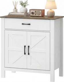 Aparador de sala 77 x 39,3 x 81,5 cm, móvel de arrumação com 2 portas de estilo celeiro, gaveta e prateleira ajustável, branco e castanho