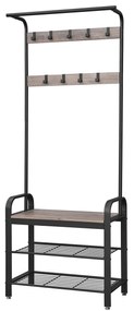 Cabide Bengaleiro entrada Hall com banco e sapateira 33,7 x 72 x 183 cm preto-greige