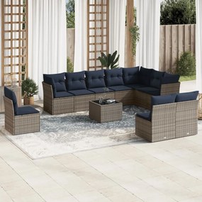 vidaXL 11 pcs conjunto sofás de jardim c/ almofadões vime PE cinzento