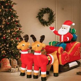Pai Natal insuflável com trenó XXL Decoração iluminado com 12 LEDs 240 x 92 x 155 cm Multicolorido