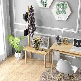 Cabide entrada com Mesa de apoio 2 em 1 de madeira maciça para quarto com sapateira e 3 cabides para casacos 76 x 43 x 168 cm Natural