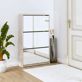 vidaXL Sapateira c/ espelho 3 divisórias 63x17x102,5 cm cinza cimento