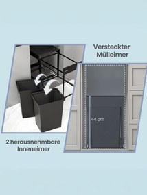 Caixote do lixo embutido 48,6 x 32,4 x 44 cm com dois compartimentos e sistema de separação de resíduos preto