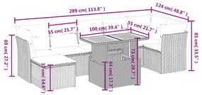8 pcs conjunto de sofás p/ jardim com almofadões vime PE bege