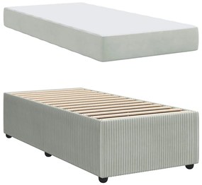 Estrutura de cama com colchão Cinzento-claro 90 x 190 cm Veludo