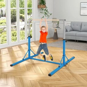 Barra de ginástica infantil dobrável com 13 alturas ajustáveis Estrutura triangular para ginásio em casa Carga 100 kg Azul