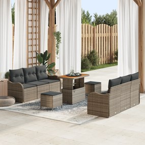 Conjunto de Sofá Jardim Modular de 9 Peças com Almofadas Cinza Polirat
