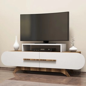 Móvel de TV "Siena" - Nogueira e Branco - 145x50x37 cm - Design Modern