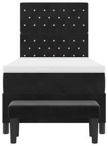 Cama Box Spring com Colchão &amp; Banco Preto 90x190 cm Veludo