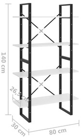 Estante com 4 prateleiras 80x30x140 cm contraplacado branco