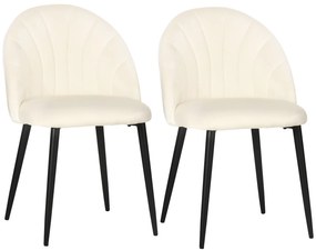 HOMCOM Conjunto de 2 Cadeiras para Mesa de Jantar Cadeira de Cozinha de Veludo Creme Pés de metal preto 52x54x79 cm | Aosom Portugal