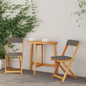 vidaXL Conjunto Bistro Dobrável de 3 Peças com Almofadas de Madeira Sólida de Acácia