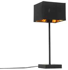 Candeeiro de mesa moderno preto com abajur de tecido preto e dourado - VT 1 Moderno