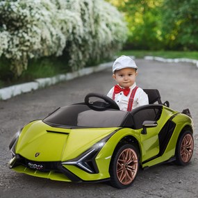 Carro Elétrico Lamborghini SIAN 12V para Crianças de 3-8 anos com Controle Remoto Abertura da Porta Música MP3 USB e Faróis 108x62x40cm Verde