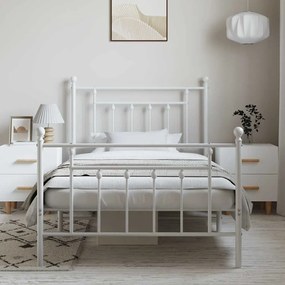 Estrutura de cama com cabeceira e pés 100x190 cm metal branco