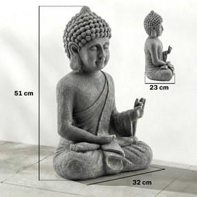 Estátua de jardim  32 x 23 x 51 cm, escultura de Buda sentado em óxido de magnésio, decoração espiritual, cinzento escuro