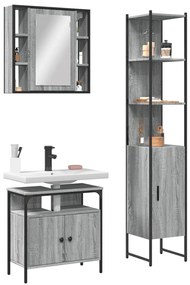 3 pcs conjunto móveis WC derivados de madeira cinzento sonoma