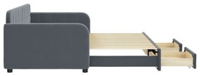 Sofá-cama c/ gavetão e gavetas 90x200 cm veludo cinzento-escuro