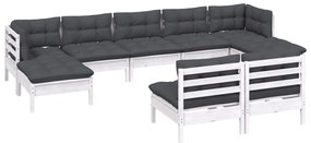 9 pcs conjunto lounge de jardim c/ almofadões pinho branco
