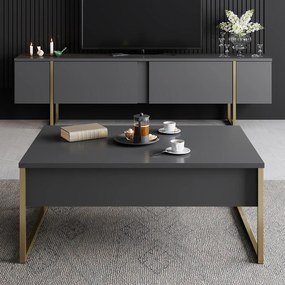 Mesa de Centro "Madrid" – Antracite e Dourado - 90x60x40 cm – Design M