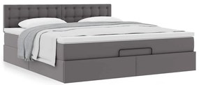 Estrutura de cama otomana com colchão cinza couro falso