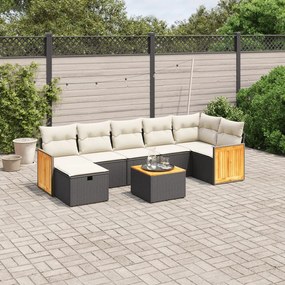 8 pcs conjunto sofás de jardim com almofadões vime PE preto
