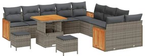 Conjunto de Sofás de Jardim de 13 Peças com Almofadas Cinza em Rattan