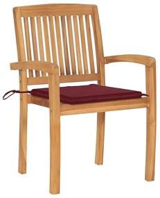 Cadeiras jardim c/ almofadões vermelho tinto 2 pcs teca maciça