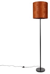 Candeeiro de pé preto com abajur de veludo laranja 40 cm - Simplo Moderno