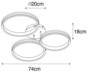 Lâmpada de teto em aço incl. LED 3 etapas regulável 3 luzes - Navara Design